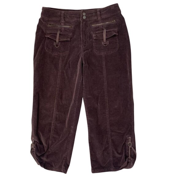 American Vintage Pants - Vintage Y2K East of LA Size 8 Chocolate Brown Corduroy Front Pocket Capri Pants